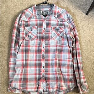 BKE Red and Gray Checkered Button-Up Shirt